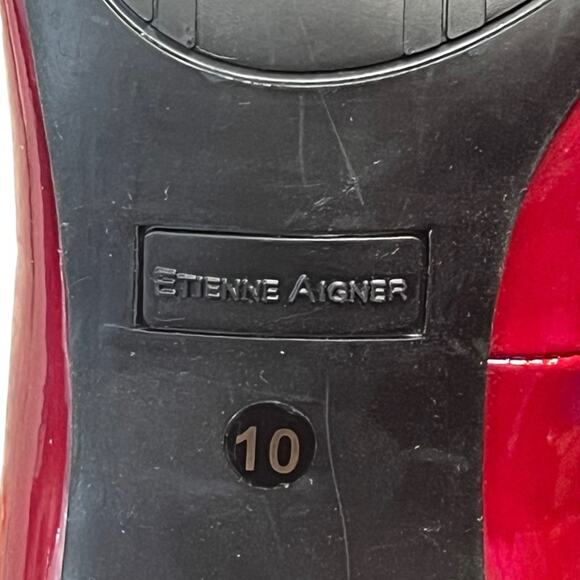 ETIENNE AIGNER Nigela Red Patent Peep Toe Pumps Women’s 10 3.5” Block Heel - Picture 4 of 9